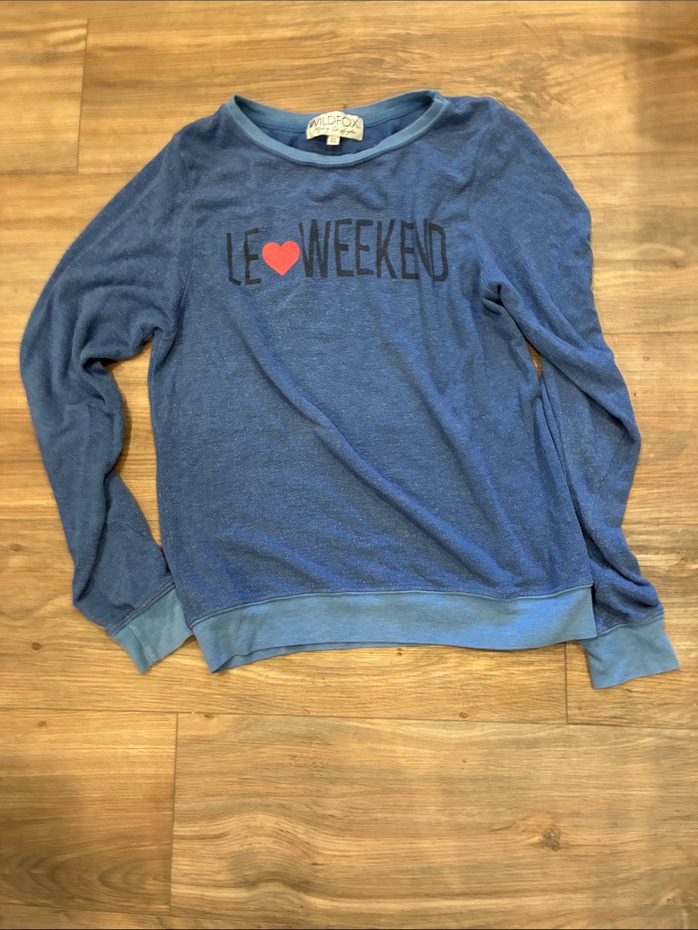 Wildfox Blue 'LE ♥ WEEKEND' Scoop Neck Sweatshirt LIKE NEW